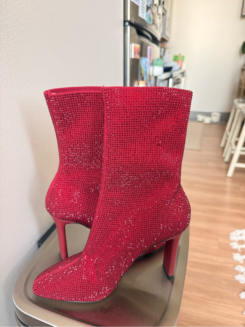 Aldo Red Crystal Embellished Women’s Ankle Boots
